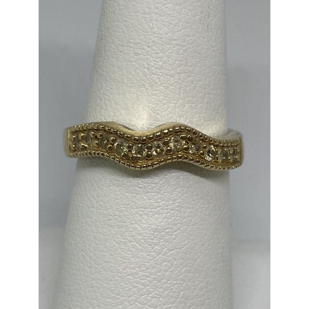 925 Sterling Silver Gold Plated CZ Ring Size 6.75